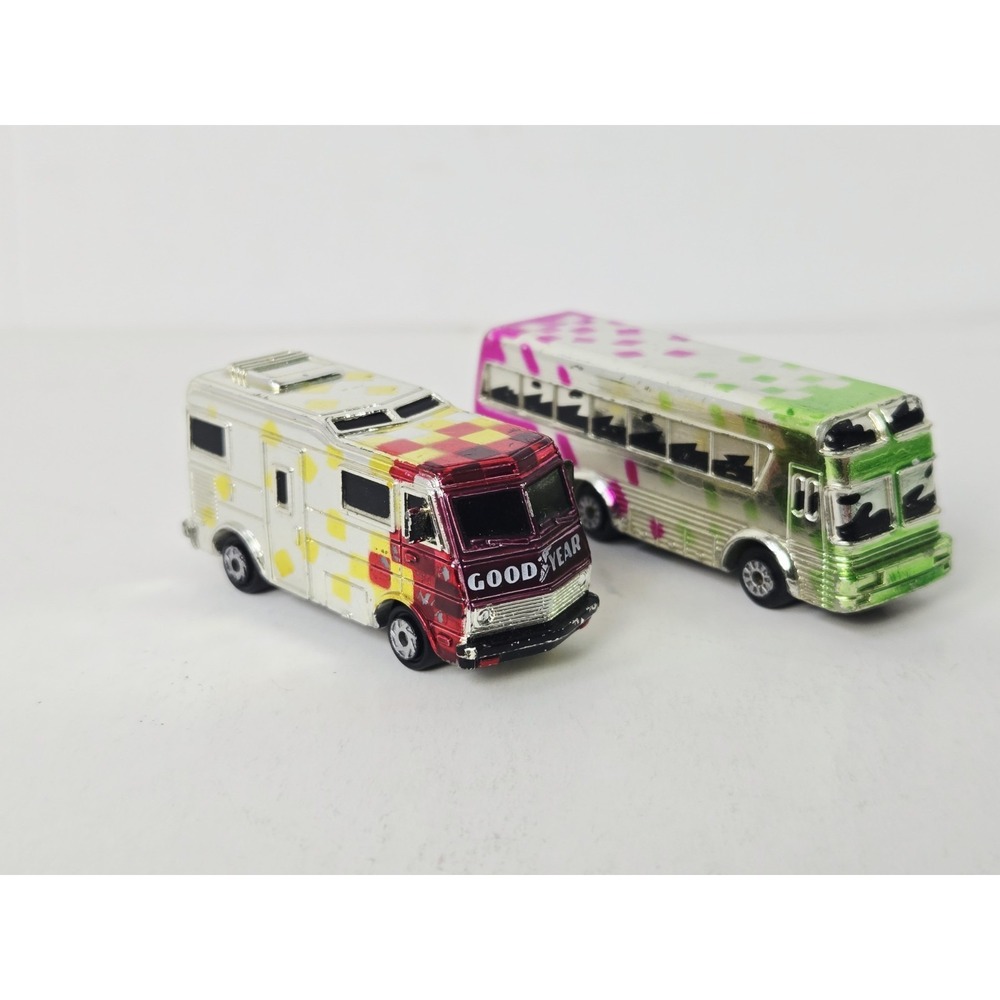 Vintage Galoob Micro Machines Chrome van and tour bus pair